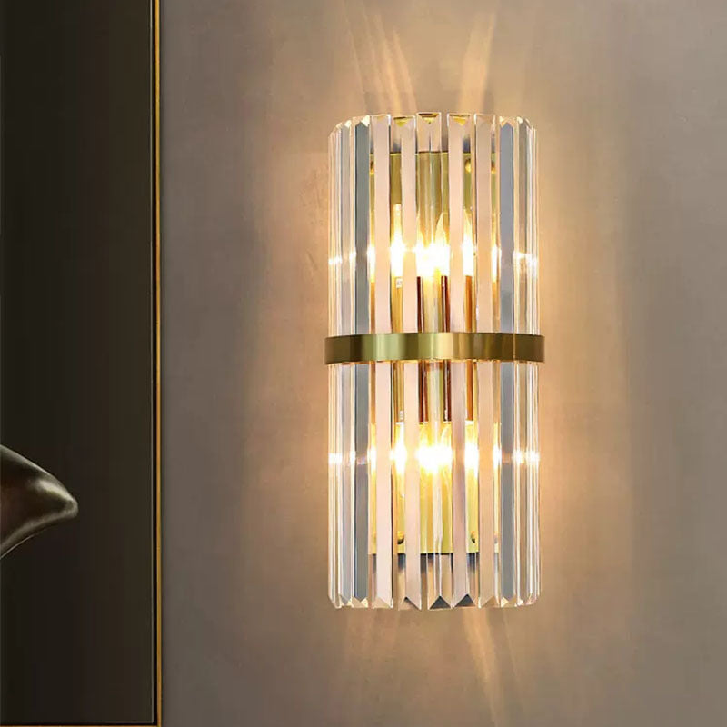 Crystal Half Cylinder Shape Wall Lighting Modern Style 2 Lights Wall Light Sconce