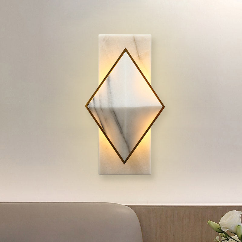 Stone Rhombus and Rectangle Sconce Modernist LED Wall Mount Light Fixture in White for Corridor