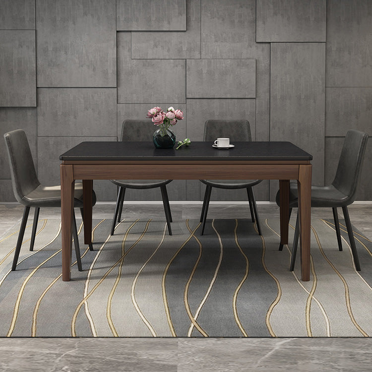 Contemporary Kitchen Dinner Table Solid Wood 4 Legs Dining Table in Black