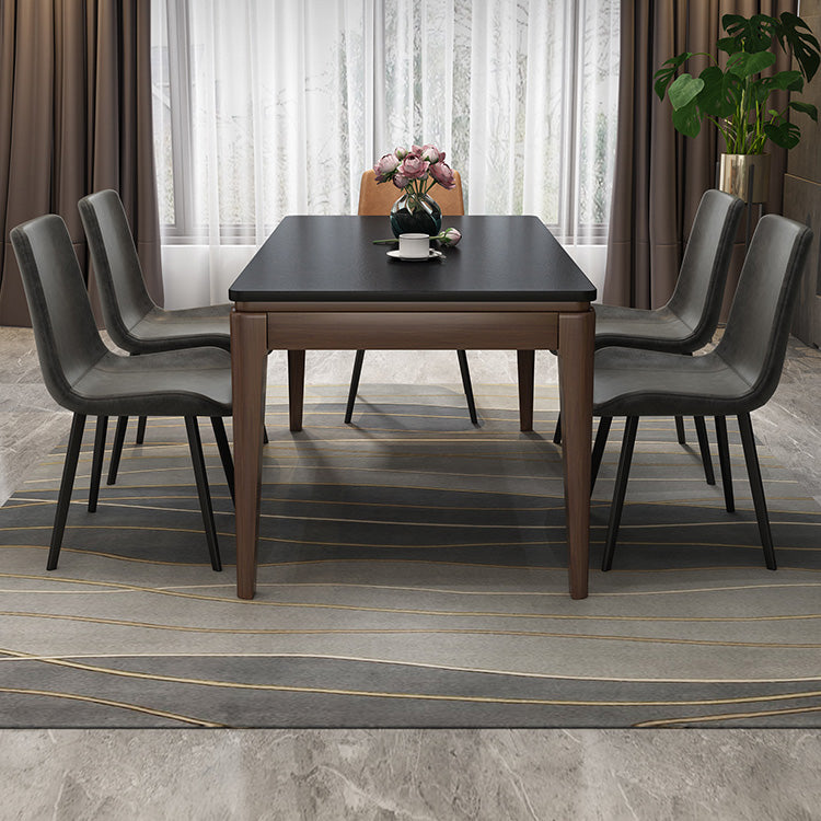 Contemporary Kitchen Dinner Table Solid Wood 4 Legs Dining Table in Black