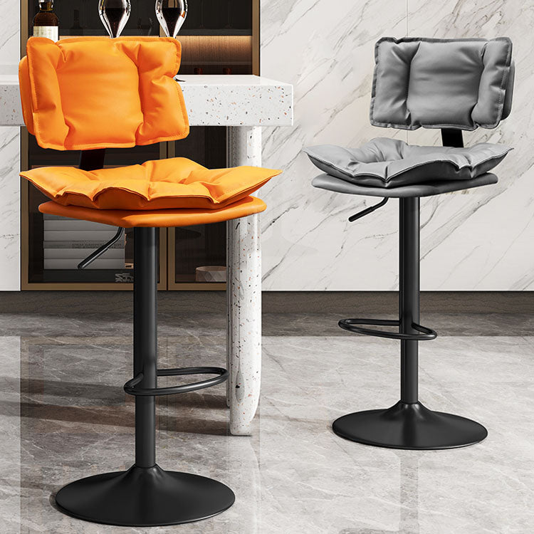 Glam Style Faux Leather Bar Stools Swivel Adjustable Height Bar Stool with Black Base