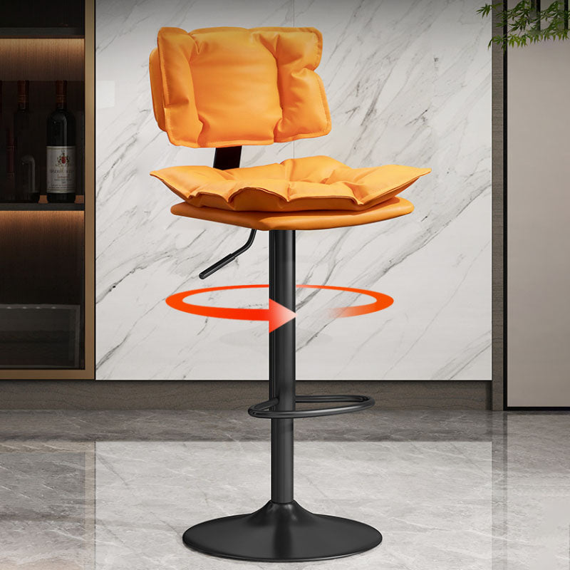 Glam Style Faux Leather Bar Stools Swivel Adjustable Height Bar Stool with Black Base