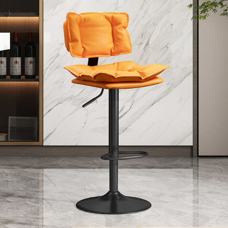Glam Style Faux Leather Bar Stools Swivel Adjustable Height Bar Stool with Black Base
