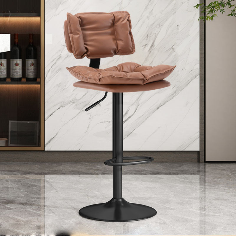 Glam Style Faux Leather Bar Stools Swivel Adjustable Height Bar Stool with Black Base
