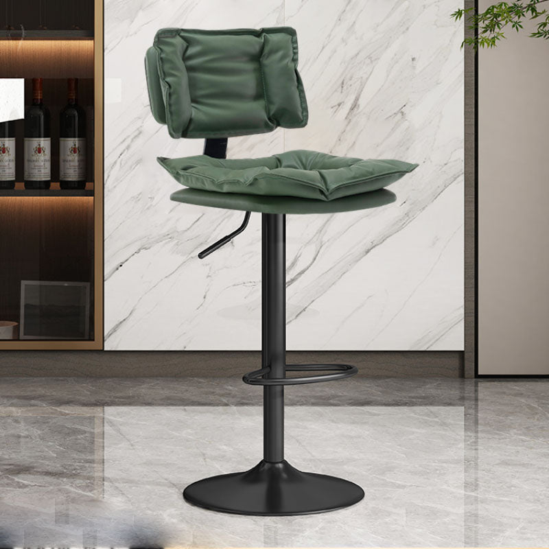 Glam Style Faux Leather Bar Stools Swivel Adjustable Height Bar Stool with Black Base