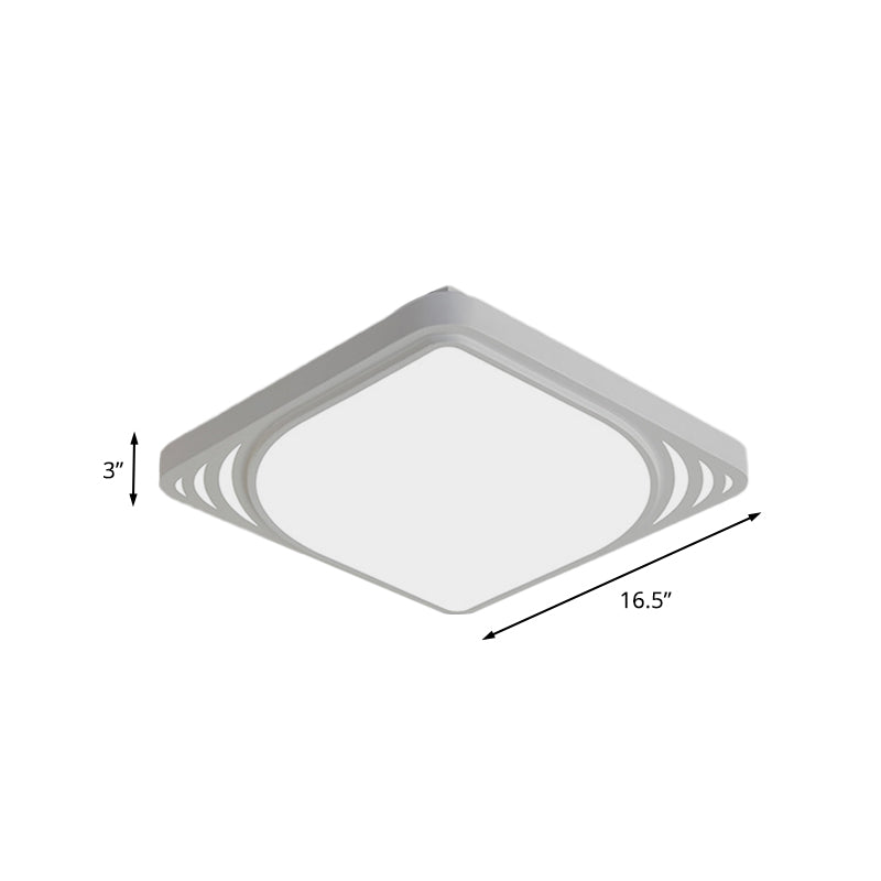 Simple LED Flush Mount Light White Square Ceiling Light Fixture with Metal Shade in Warm/White Light, 16.5"/20.5" Wide
