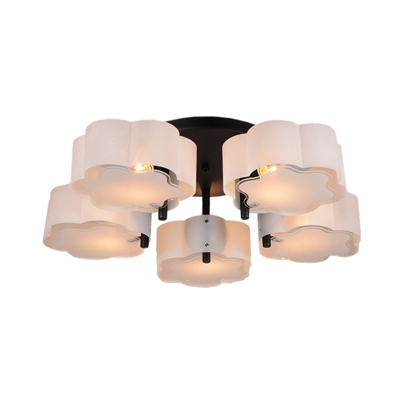 Geschulpte trommel spoeling Modernistische acryl 5 hoofden woonkamer semi -flush mount in wit