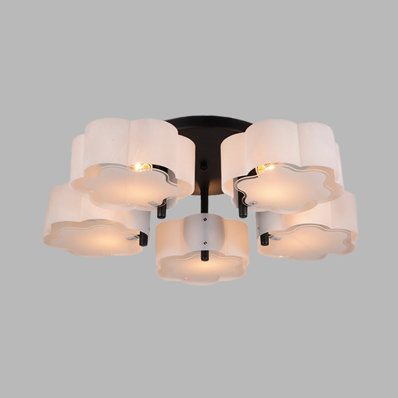 Geschulpte trommel spoeling Modernistische acryl 5 hoofden woonkamer semi -flush mount in wit