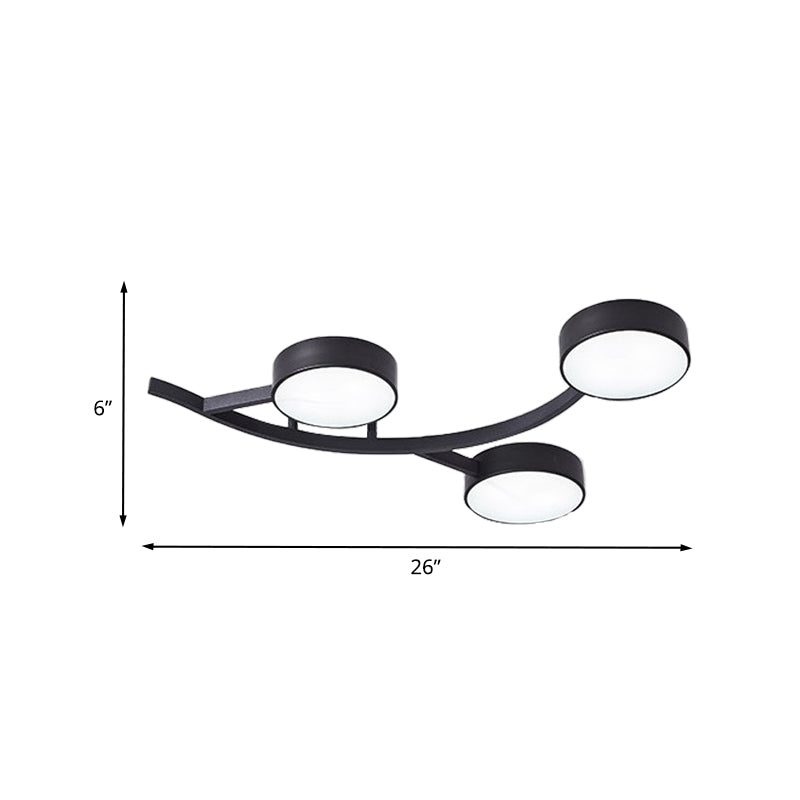 Metallic Small Drum Flush Mount Fixture Modernist LED Black Semi Ceiling Flush with Branch Design