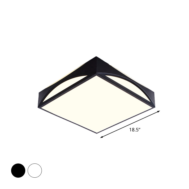 White/Black Squared Box Flush Mount Light Minimalist 18.5"/22.5" W LED Metallic Ceiling Lamp in White/Warm Light
