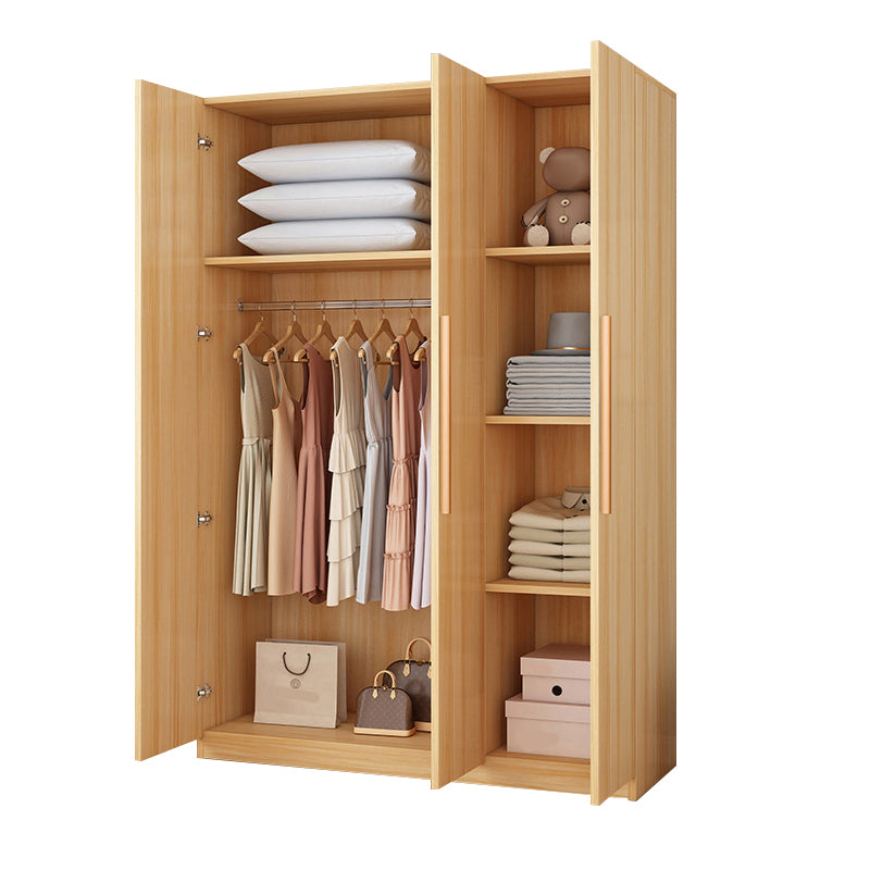 Wooden Frame Wardrobe Freestanding Wardrobe Armoire with Shelves and Clothes Rail