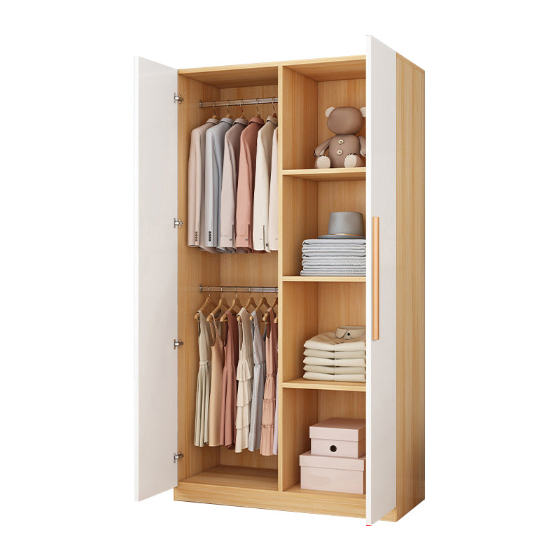 Wooden Frame Wardrobe Freestanding Wardrobe Armoire with Shelves and Clothes Rail