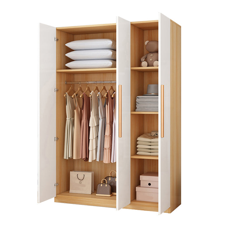 Wooden Frame Wardrobe Freestanding Wardrobe Armoire with Shelves and Clothes Rail
