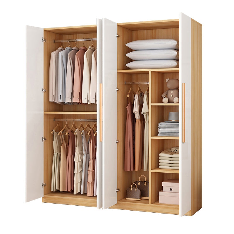 Wooden Frame Wardrobe Freestanding Wardrobe Armoire with Shelves and Clothes Rail