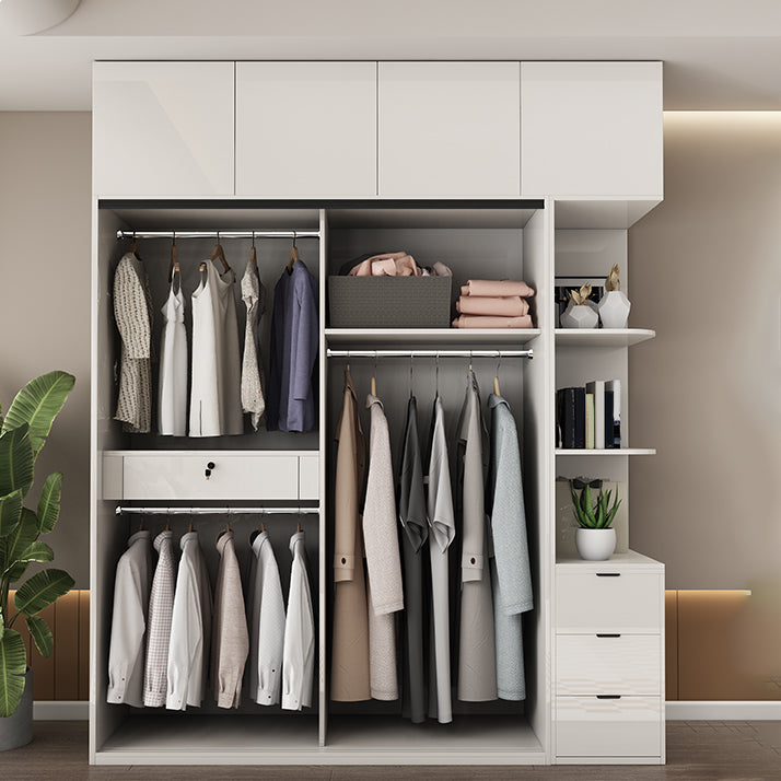 Modern Artificial Wood Wardrobe Armoire Freestanding Wardrobe in White