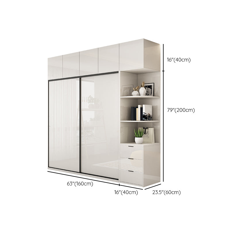 Modern Artificial Wood Wardrobe Armoire Freestanding Wardrobe in White