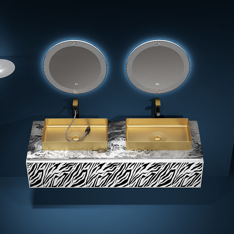 Modern Bathroom Sink with Pop-Up Drain Rectangular Metal Vessel Bathroom Sink