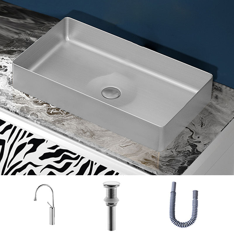 Modern Bathroom Sink with Pop-Up Drain Rectangular Metal Vessel Bathroom Sink