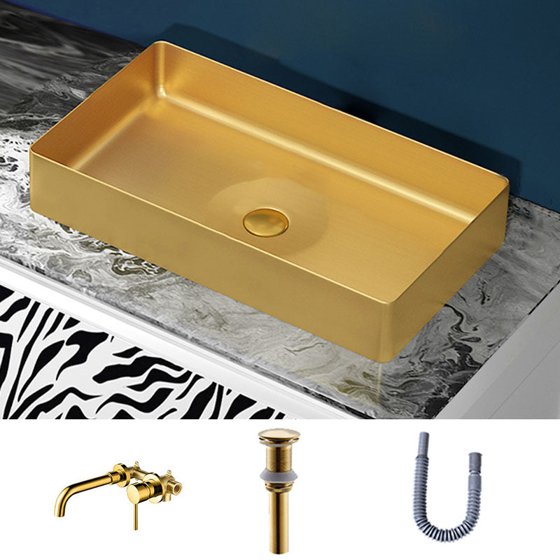 Modern Bathroom Sink with Pop-Up Drain Rectangular Metal Vessel Bathroom Sink