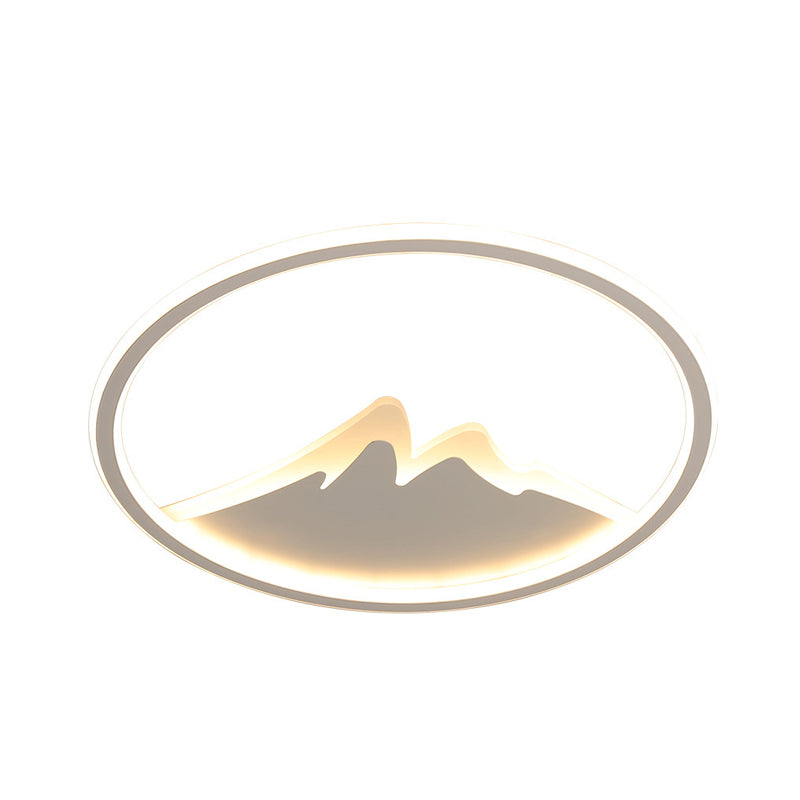 Lámpara LED empotrada para dormitorio de 17"/21"/25" W, moderna lámpara de techo blanca con anillo y pantalla acrílica de montaña en luz blanca/cálida