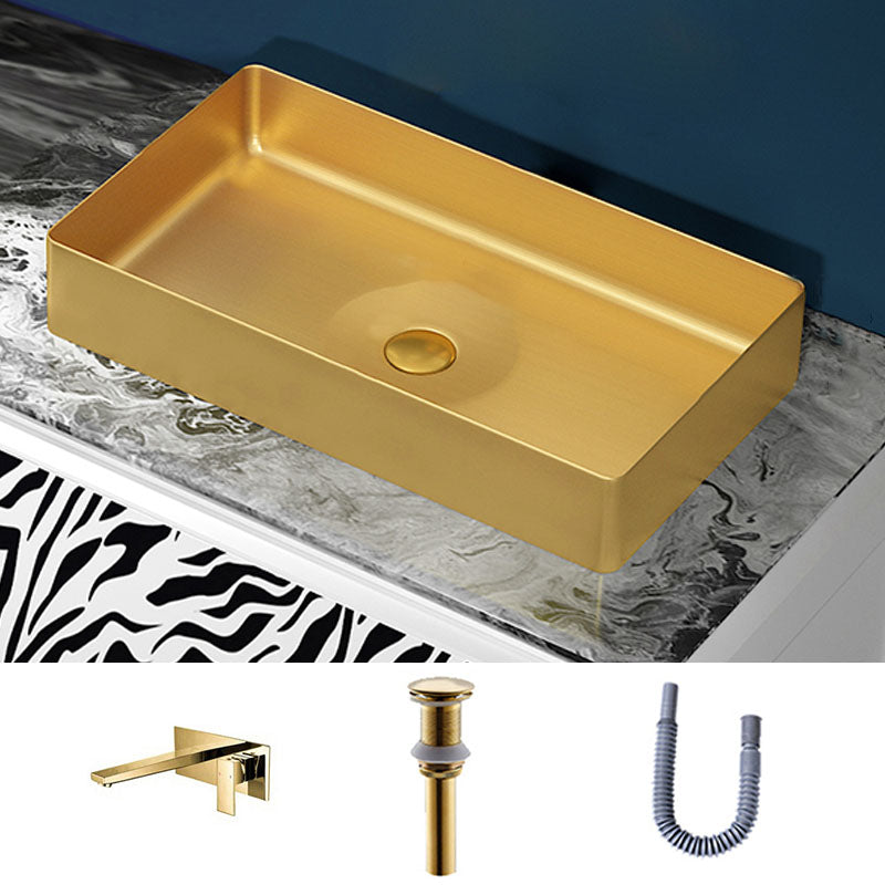 Modern Bathroom Sink with Pop-Up Drain Rectangular Metal Vessel Bathroom Sink