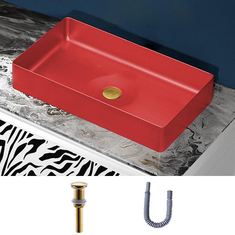 Modern Bathroom Sink with Pop-Up Drain Rectangular Metal Vessel Bathroom Sink