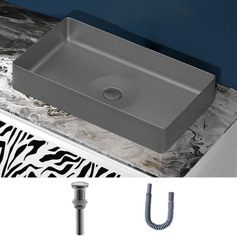 Modern Bathroom Sink with Pop-Up Drain Rectangular Metal Vessel Bathroom Sink