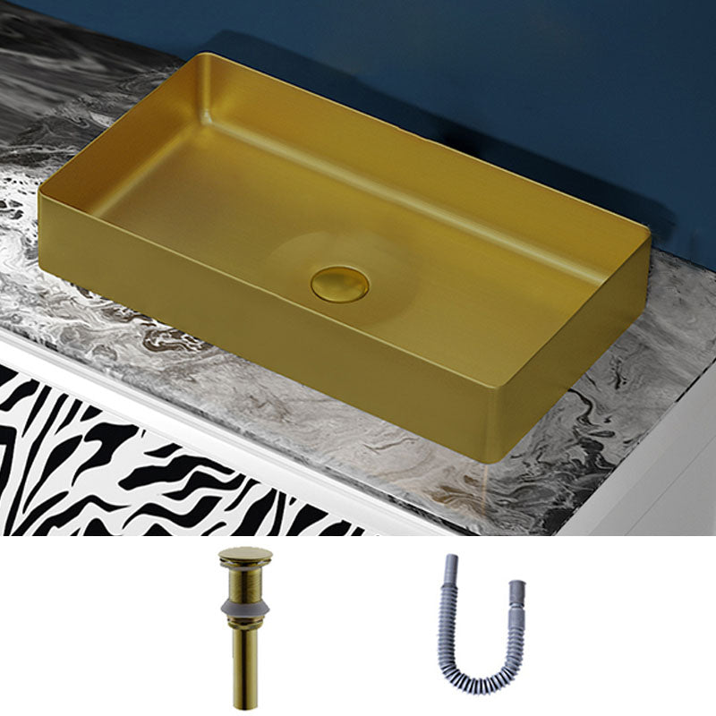 Modern Bathroom Sink with Pop-Up Drain Rectangular Metal Vessel Bathroom Sink