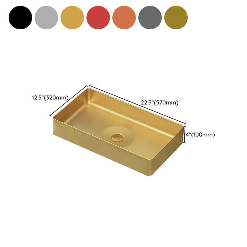 Modern Bathroom Sink with Pop-Up Drain Rectangular Metal Vessel Bathroom Sink