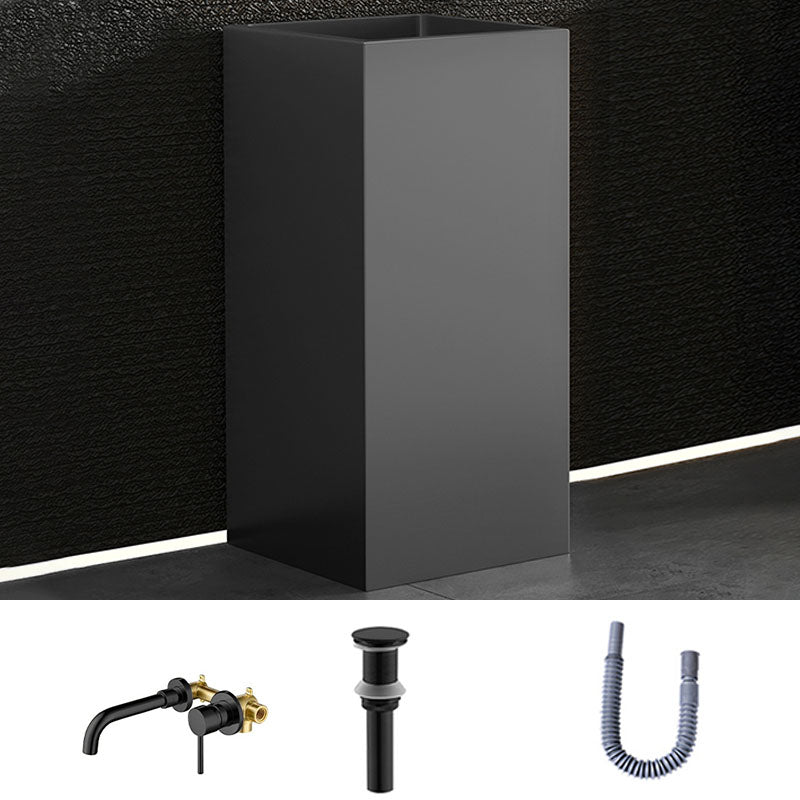 Contemporary Bathroom Sink with Pop-Up Drain Rectangular Metal Pedestal Bathroom Sink