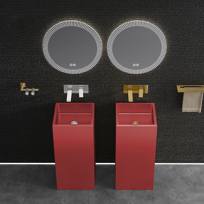 Contemporary Bathroom Sink with Pop-Up Drain Rectangular Metal Pedestal Bathroom Sink
