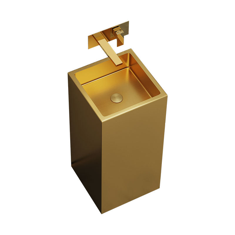 Contemporary Bathroom Sink with Pop-Up Drain Rectangular Metal Pedestal Bathroom Sink