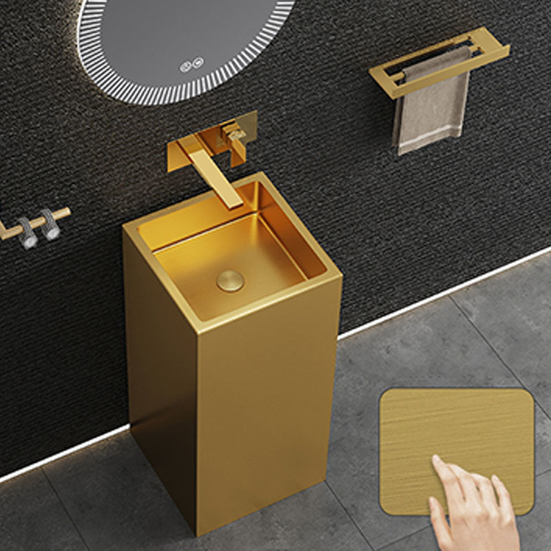 Contemporary Bathroom Sink with Pop-Up Drain Rectangular Metal Pedestal Bathroom Sink