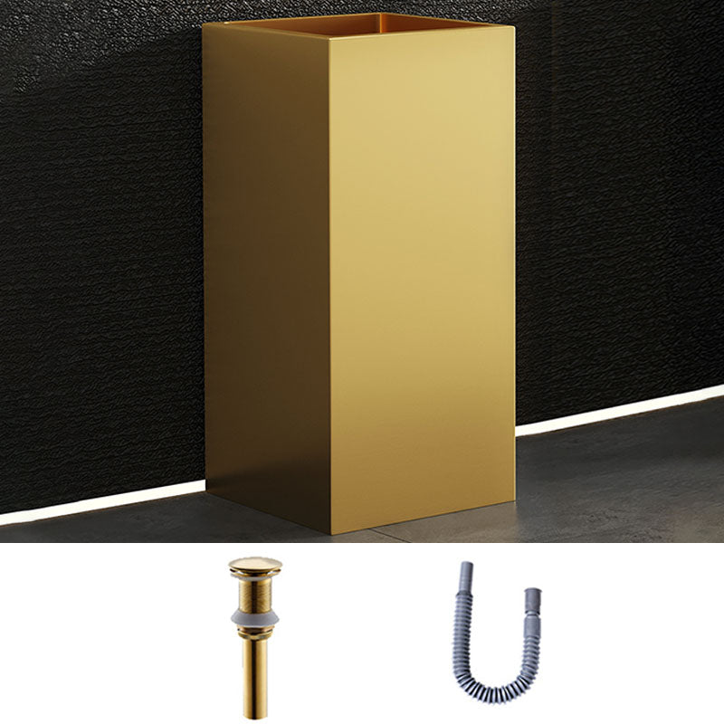 Contemporary Bathroom Sink with Pop-Up Drain Rectangular Metal Pedestal Bathroom Sink
