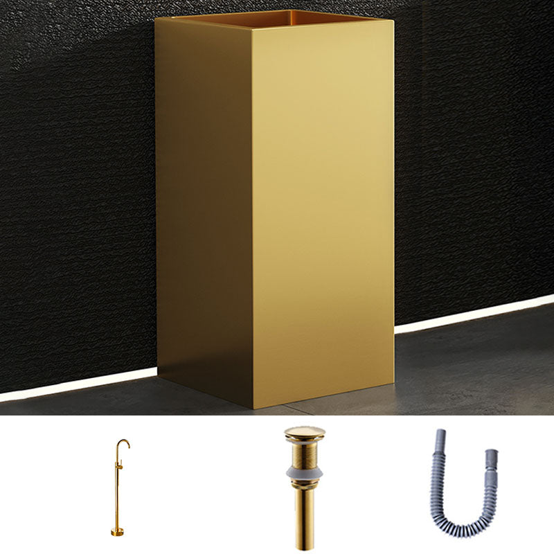Contemporary Bathroom Sink with Pop-Up Drain Rectangular Metal Pedestal Bathroom Sink