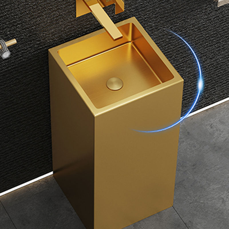 Contemporary Bathroom Sink with Pop-Up Drain Rectangular Metal Pedestal Bathroom Sink