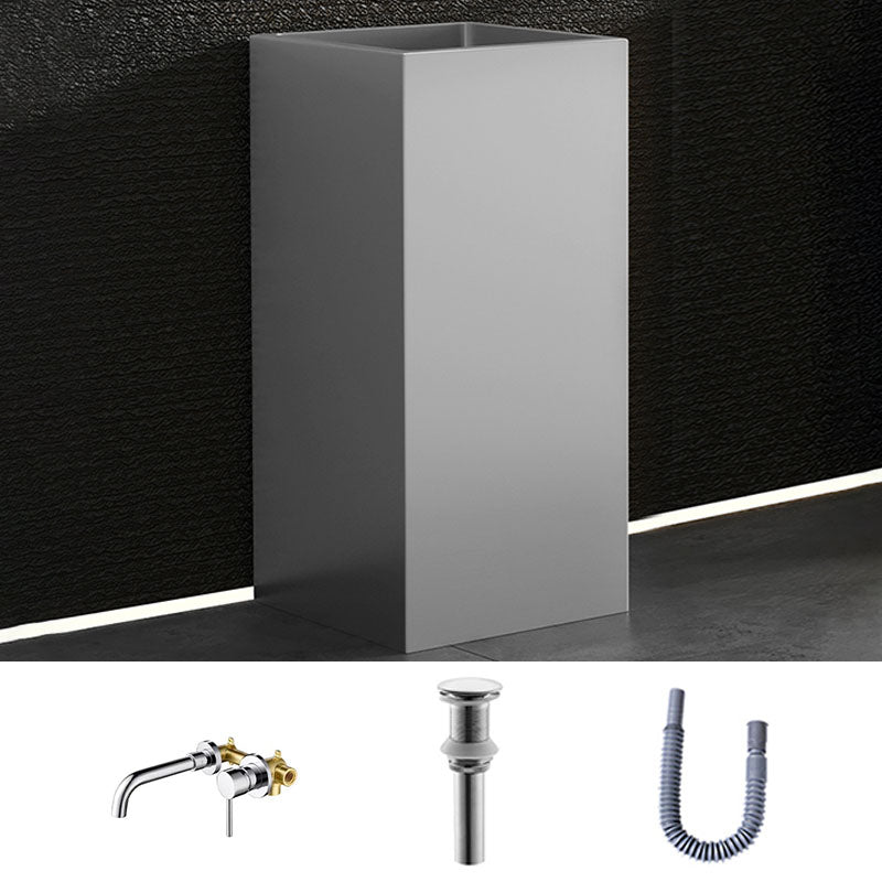 Contemporary Bathroom Sink with Pop-Up Drain Rectangular Metal Pedestal Bathroom Sink