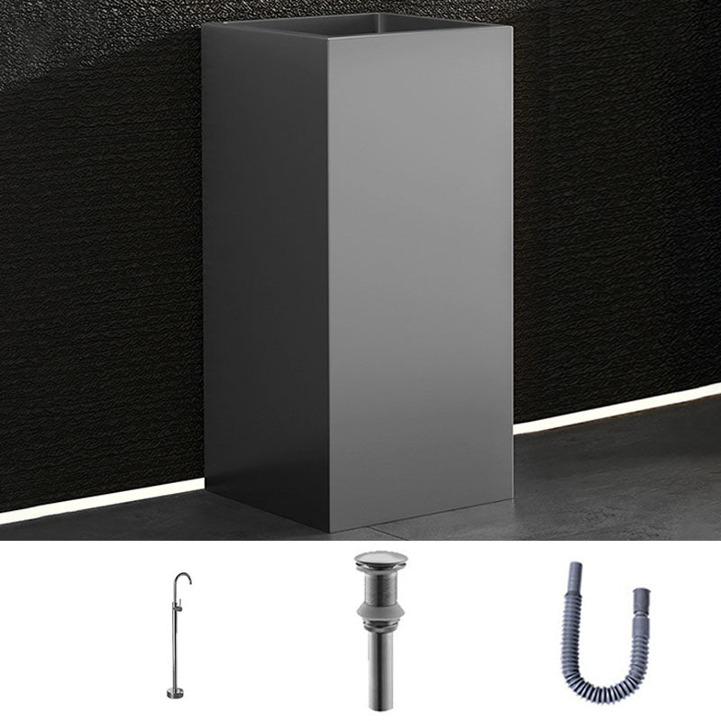 Contemporary Bathroom Sink with Pop-Up Drain Rectangular Metal Pedestal Bathroom Sink