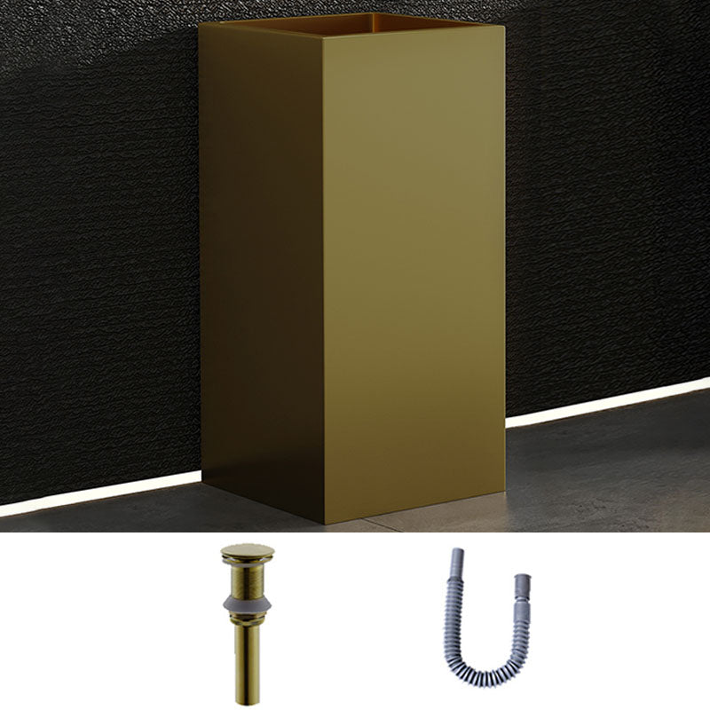 Contemporary Bathroom Sink with Pop-Up Drain Rectangular Metal Pedestal Bathroom Sink