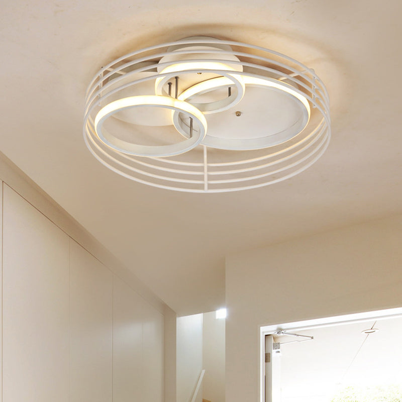 Ringe Bedroom Flushmount Acryl 16.5 "/19.5" W LED Modern Flush Lamp in Weiß/Schwarz mit Metall-Cage, Warm/Weißes Licht