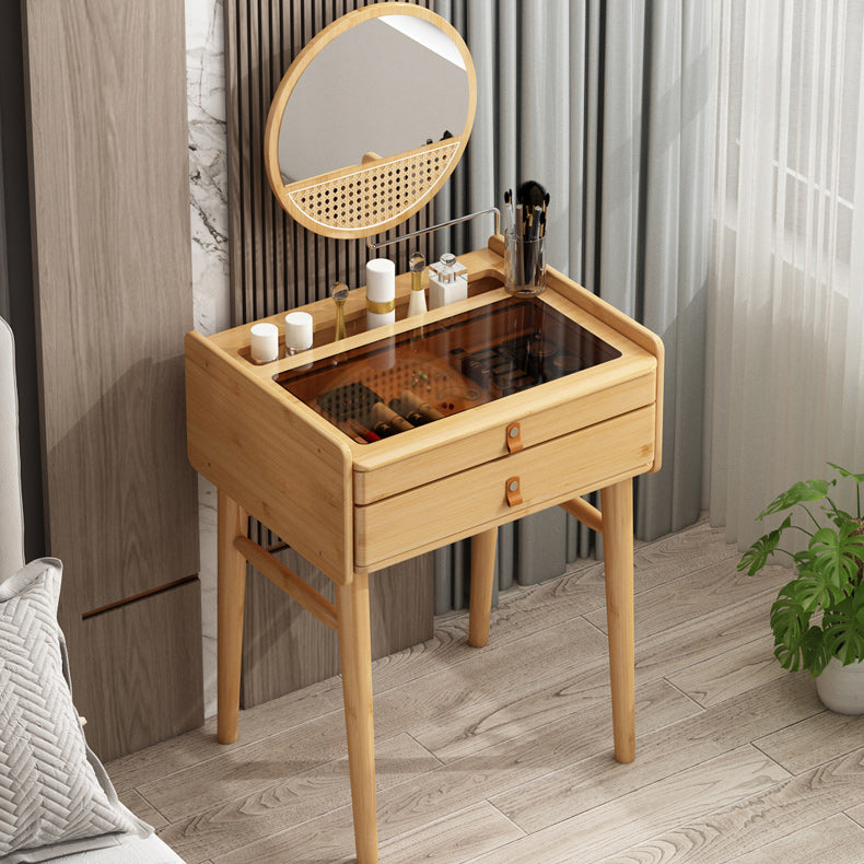 Mid-Century Modern Wood Vanity Makeup Table Vanity Mirrorl with Drawers for Bedroom