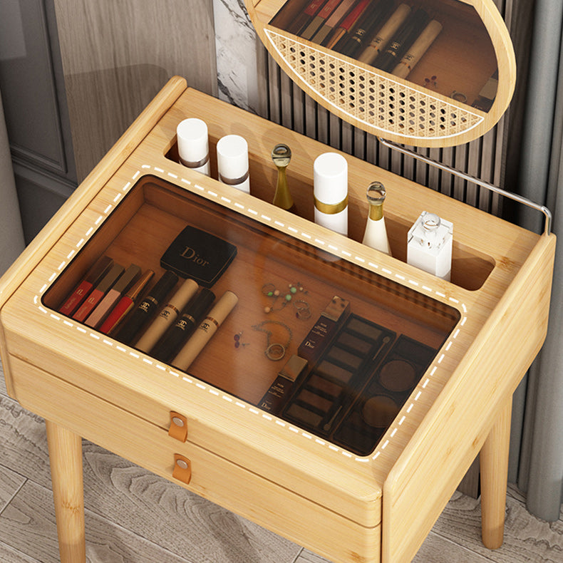 Mid-Century Modern Wood Vanity Makeup Table Vanity Mirrorl with Drawers for Bedroom