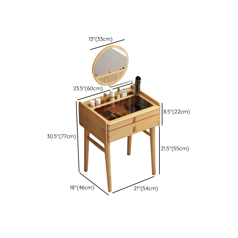 Mid-Century Modern Wood Vanity Makeup Table Vanity Mirrorl with Drawers for Bedroom
