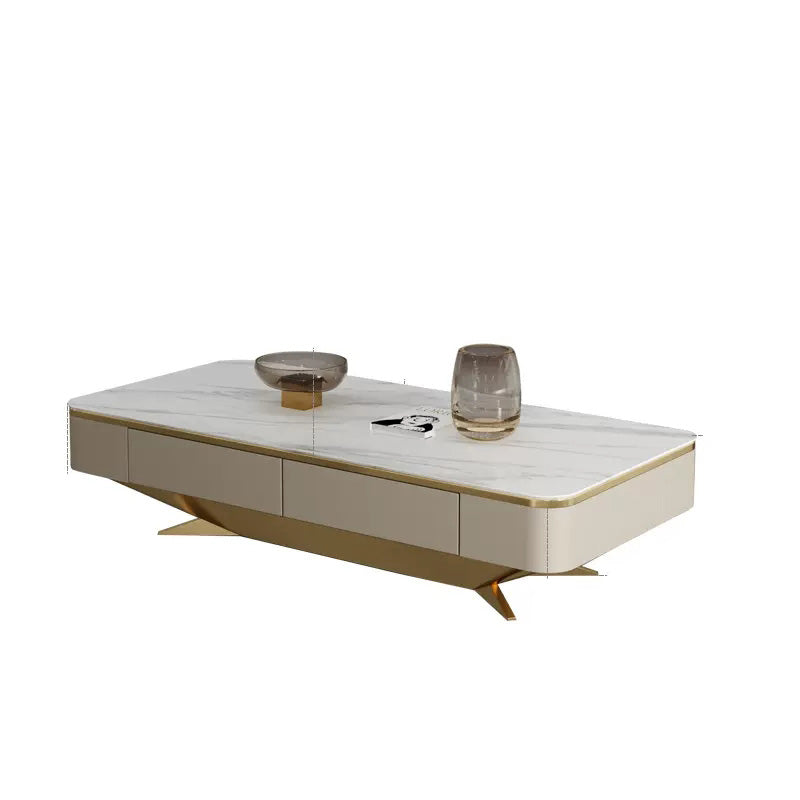 Glam Rectangular Slate Coffee Table 4 Drawers 1 Single Cocktail Table