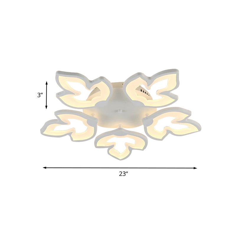 Acryl-Ahornblätter, halbbündige, moderne LED-Deckenleuchte in Weiß mit weißem/warmem Licht
