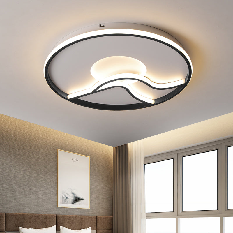 Minimalist LED Flush Ceiling Light Black Finish Runde Lampe in Weiß/Warm Licht für Schlafzimmer, 16.5 "/20.5" Weiss