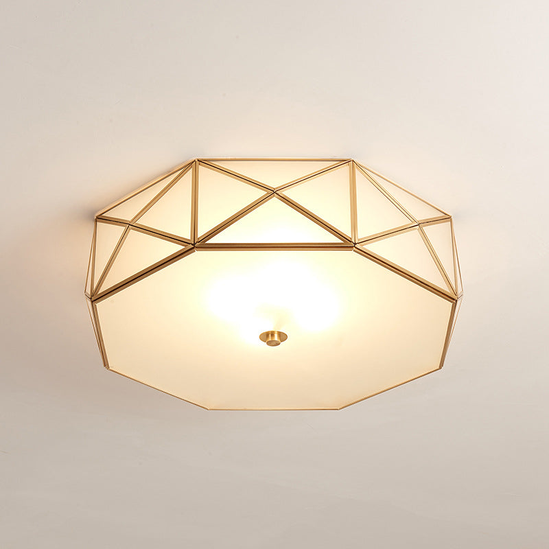 Lampe encastrée à tambour géométrique en verre opale, moderne, 4/5 lumières, finition en laiton, largeur 16,5"/20,5"