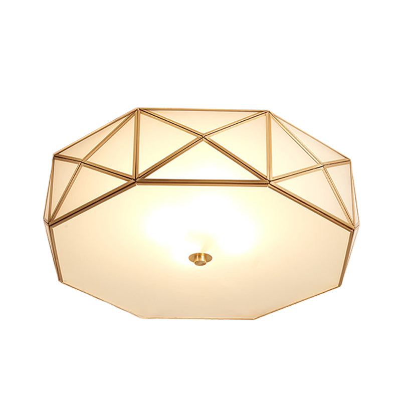 Lampe encastrée à tambour géométrique en verre opale, moderne, 4/5 lumières, finition en laiton, largeur 16,5"/20,5"