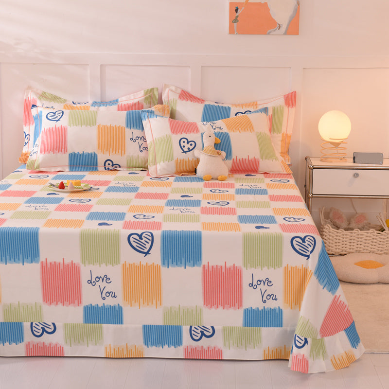 Sheet Sets Cotton Cartoon Printed Wrinkle Resistant Super Soft Breathable Bed Sheet Set