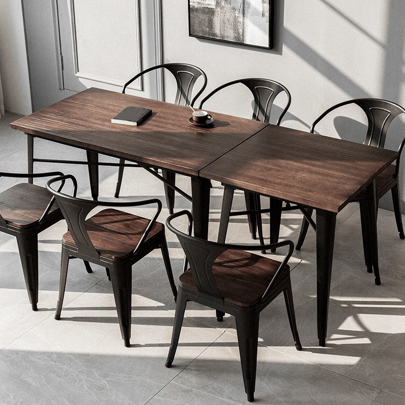 Industrial Dark Brown Dining Table Set 1/2/3/5 Pcs Solid Wood Dinette Set